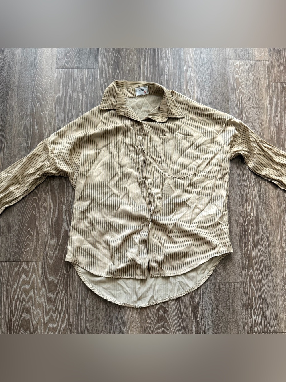 Relaxed Stripe Button-Up Shirt - Beige